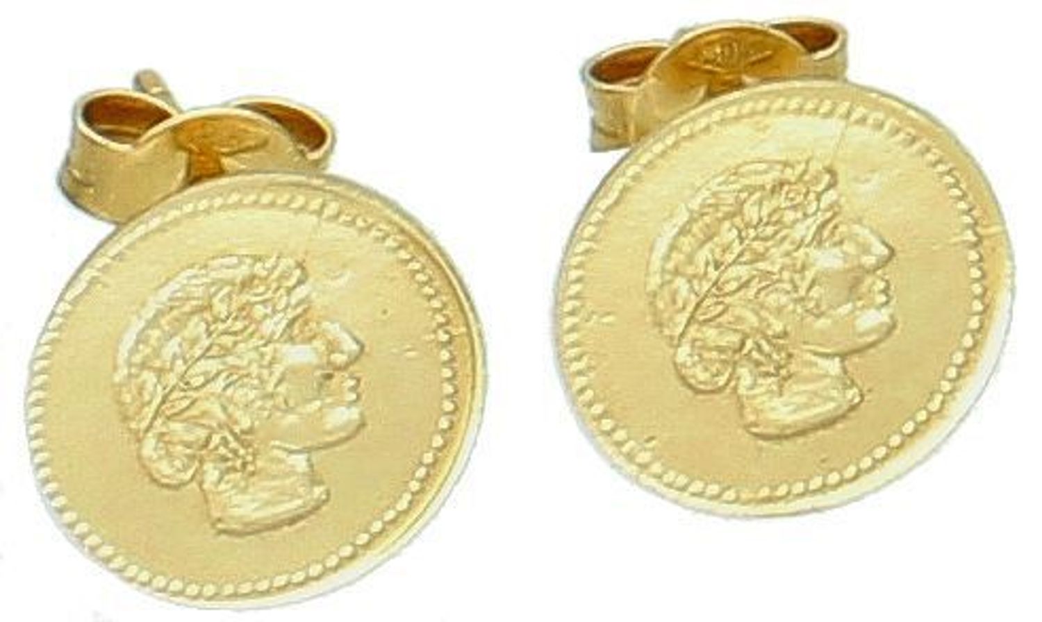 Kolczyki złote monetki pr 585, OR MO 03-256 Złote kolczyki zostały wykonane z najwyższej jakości złota próby 585. Złote kolczyki ozdobione twarzą cesarską w okrągłym kształcie. 1.jpg